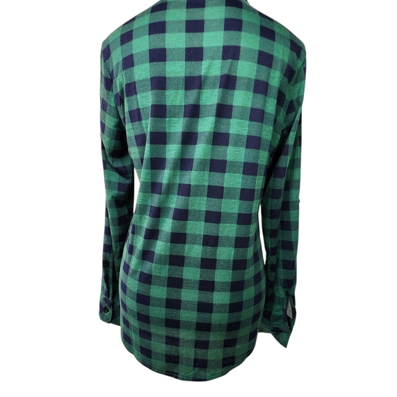 Womens DJT Soft Stretchy Green and Blue Plaid Button-Up Shirt Roll Up Sleeve M - Picture 4 of 8